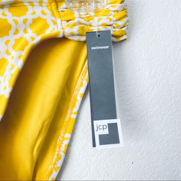 JCPenney Small NWT Yellow Geometric Trellis Swim Ruched Side Bikini Bottom - Picture 5 of 6